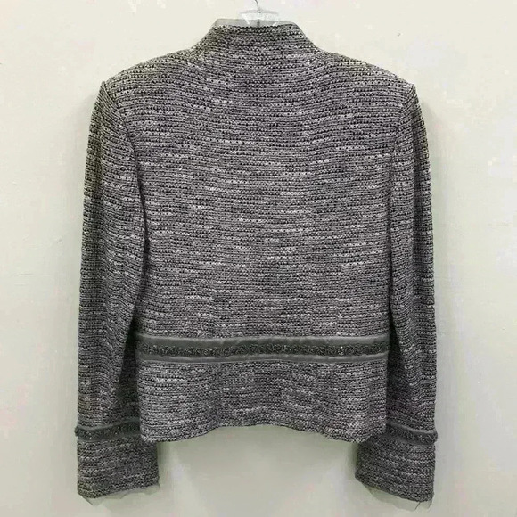 VTG St. John Metallic Tweed Silver Purple Beaded Rhinestone Lace Blazer - Picture 2 of 12